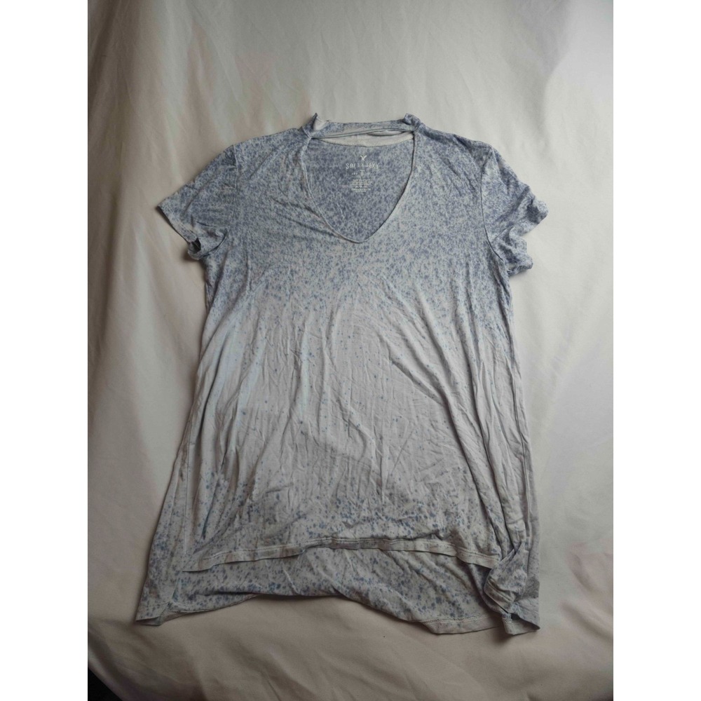 American Eagle Soft & Sexy T-Shirt Womens Medium Blue Acid Wash Choker V-Neck